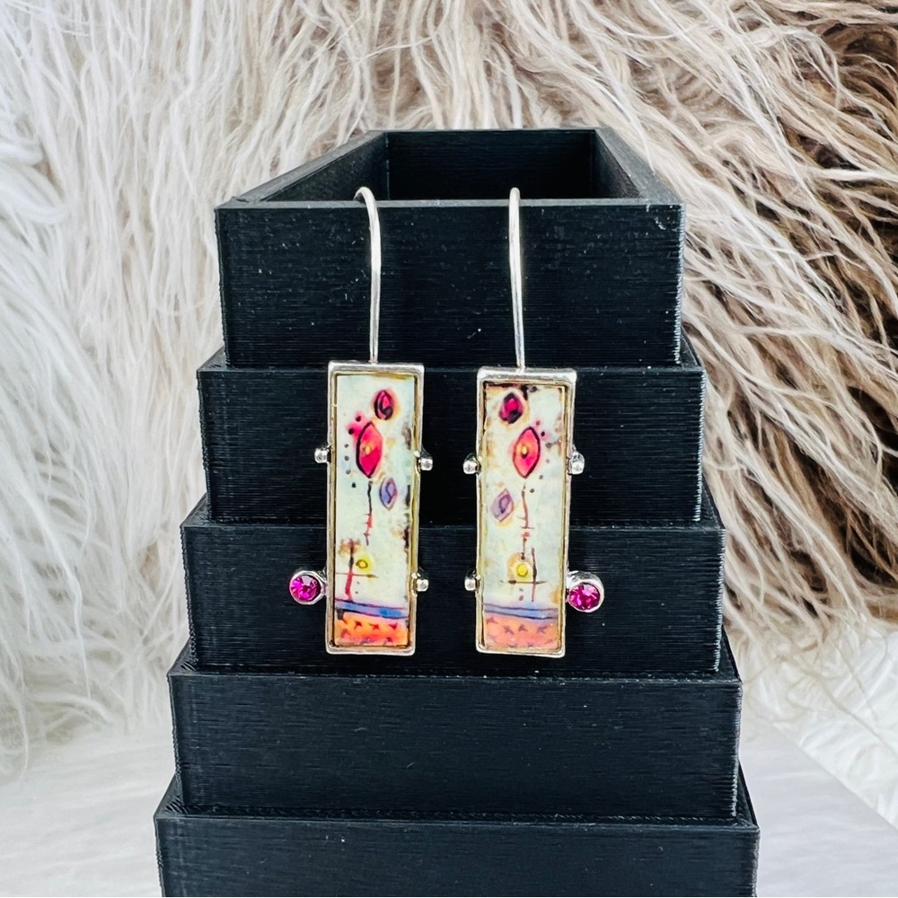 Beautiful Silvertone Rectangular Shape Long Dangl… - image 3